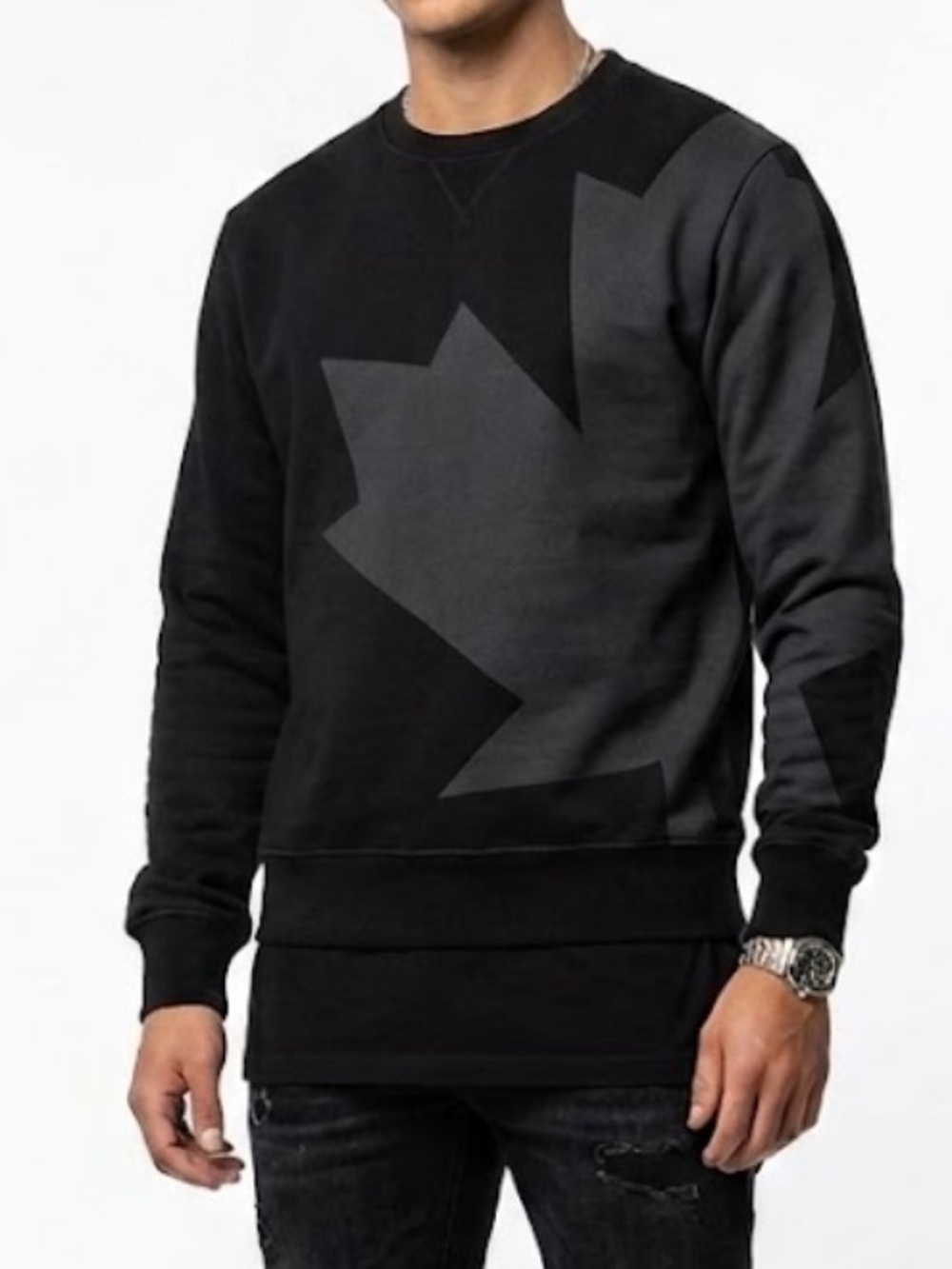 Dsquared2 Megaleaf Print Black Crewneck Sweatshirt Maple Leaf Graphic Size M L